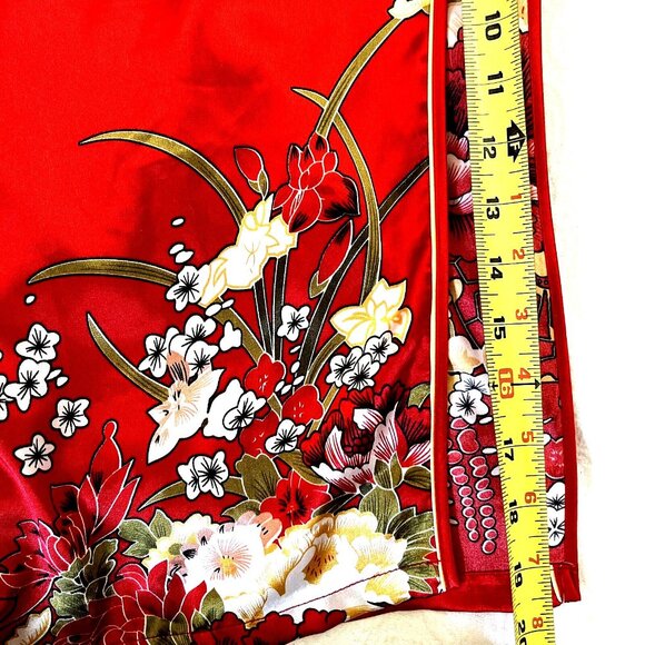 Asian Chinese Red Floral Dress S ? M? Mandarin Collar Short Slvs. Long Slits NWT - Picture 12 of 16